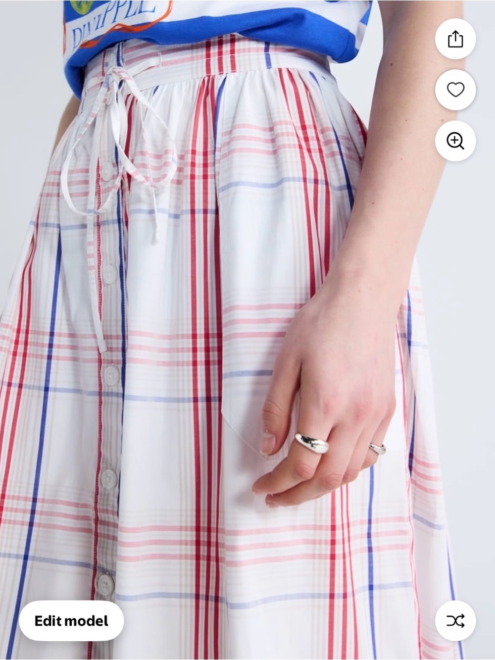 Blue, Red & White Plaid Midi Skirt & Matching Tee NWT Medium - Picture 4 of 12